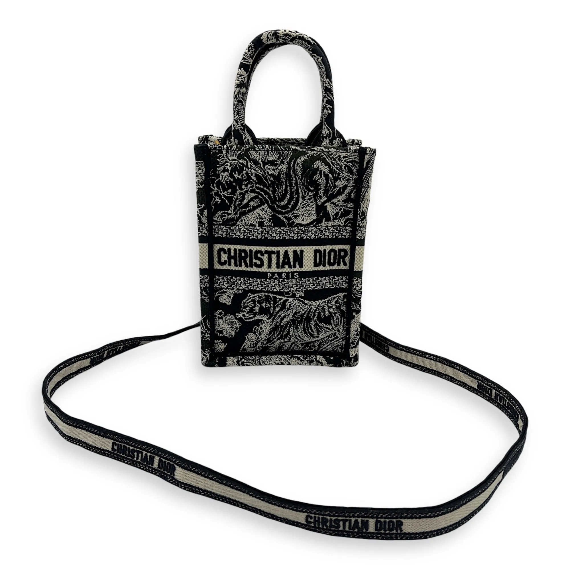 Book Tote Vertical Navy Crossbody Bag in Jacquard, Gold hardware