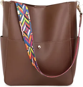 Bucket Purses for Women Designer PU Leather Bucket Bags With 2 Adjustable Guitar Strap Hobo Bags for Women