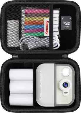 Carrying Case Compatible with for DUDUDRAGON for TKECWOB Instant Camera, Camera Instant Print for Kids Storage Holder Bag with Mesh Bag fits Color Pen, Cable, Roll Print Paper, SD Card, Black