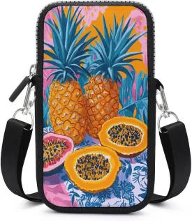 Cheerful Fruits Tropical Breakfast Pineapples Crossbody Mobile Phone Bag Smartphone Bag With Adjustable Strap