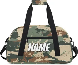 Custom Woodland Camouflage Sports Gym Bag Personalized Camo Pattern Name Travel Duffel Bag Customized Weekender Overnight Bags for Women Men