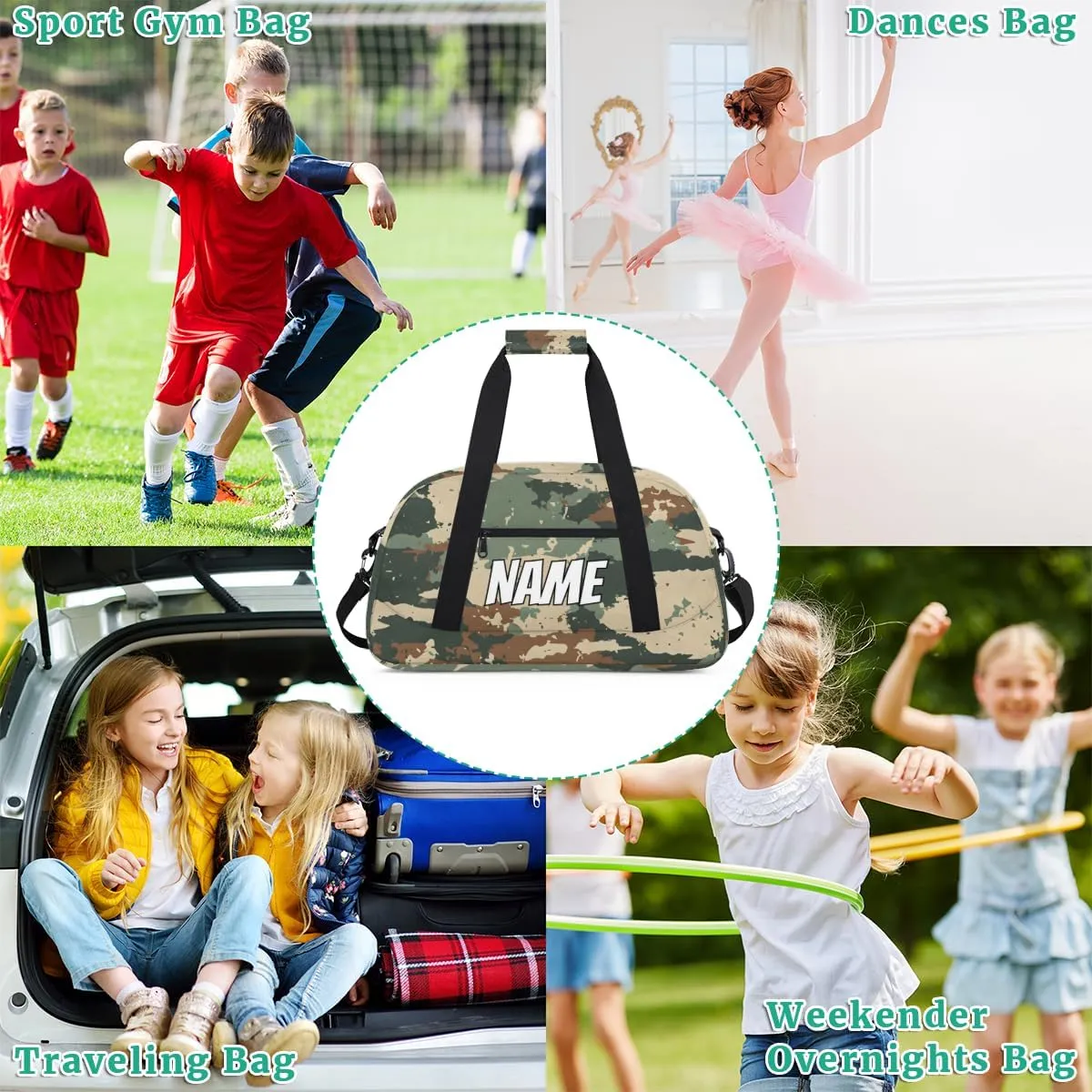 Custom Woodland Camouflage Sports Gym Bag Personalized Camo Pattern Name Travel Duffel Bag Customized Weekender Overnight Bags for Women Men
