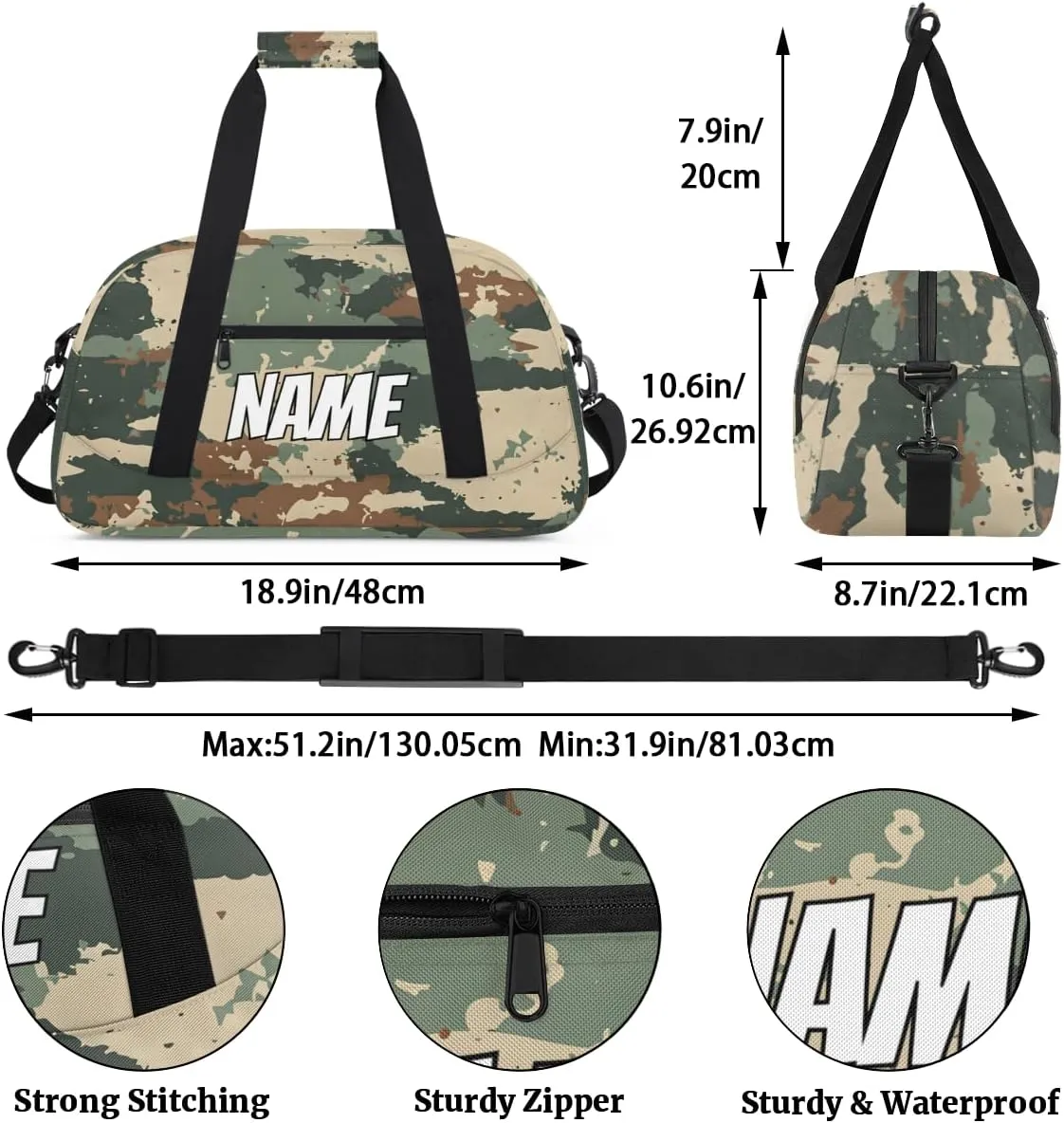 Custom Woodland Camouflage Sports Gym Bag Personalized Camo Pattern Name Travel Duffel Bag Customized Weekender Overnight Bags for Women Men