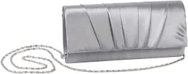 Damara Womens Satin Pleated Clutch Bag Wedding Bridal Prom Evening Handbag,Silver, Large