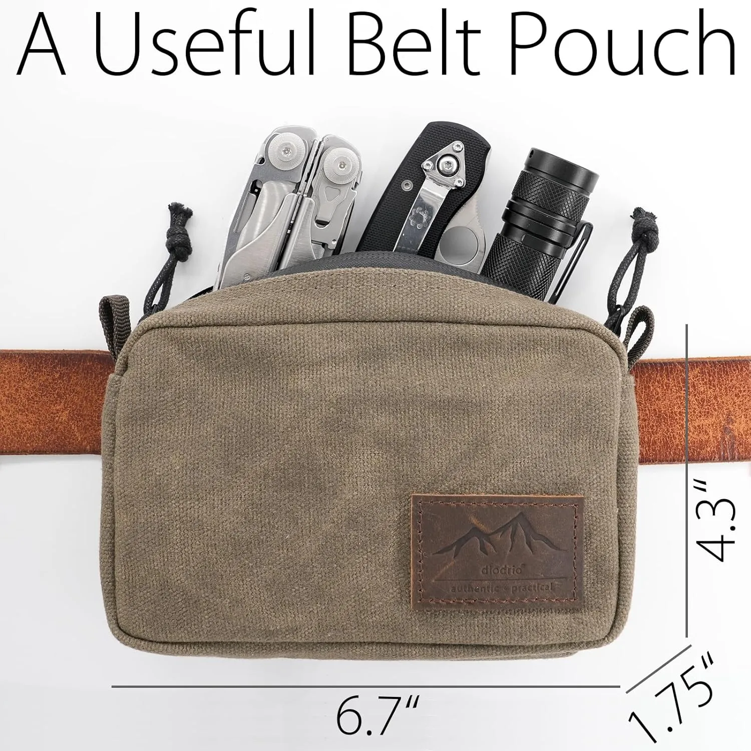 diodrio Belt Pouch for Men Women YKK Zippers EDC Pouch, Belt Bag Waist Pack for Hiking, Water Resistant, Waxed Canvas, Olive