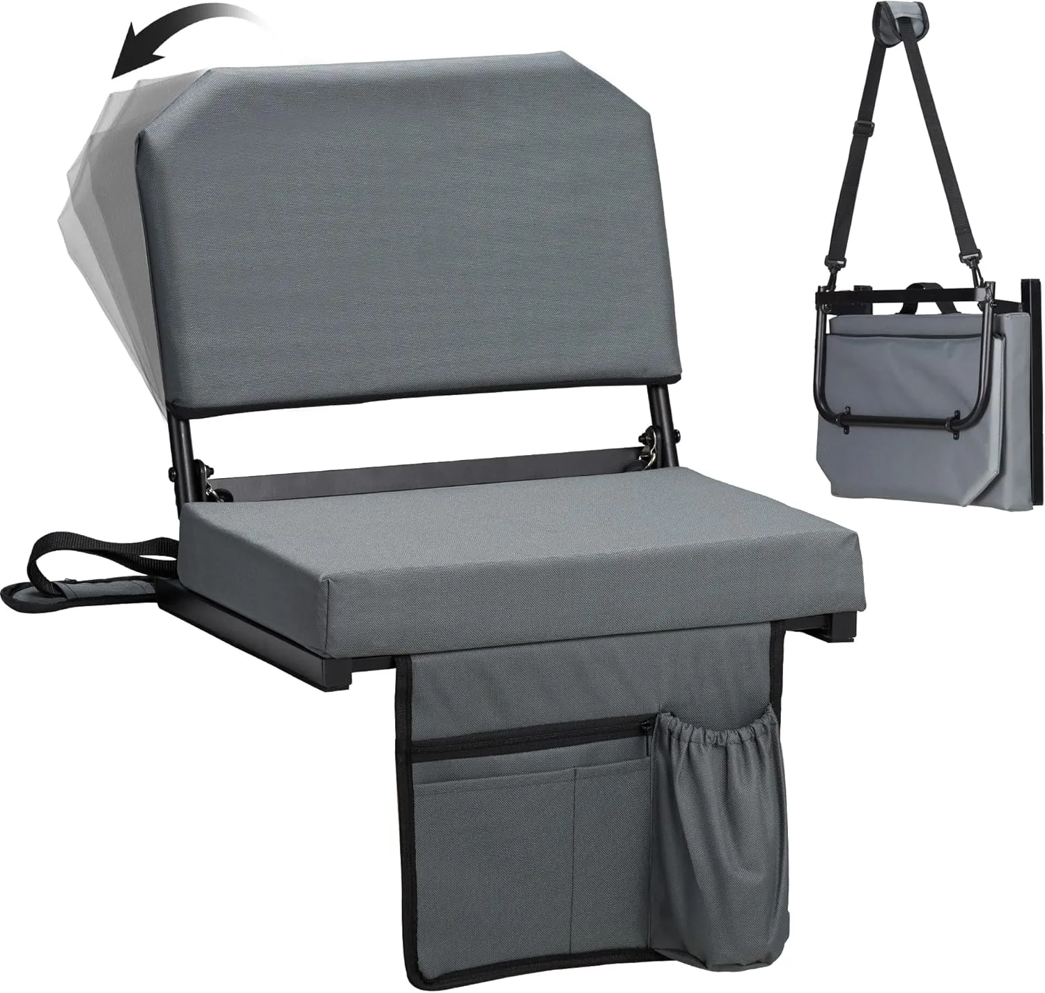 Dragosum Stadium Seats with Back Support Swivel, Bleacher Chairs with Shoulder Strap & Cup Holder, Upholstered Portable Folding Bleacher Seats
