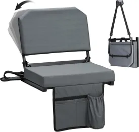 Dragosum Stadium Seats with Back Support Swivel, Bleacher Chairs with Shoulder Strap & Cup Holder, Upholstered Portable Folding Bleacher Seats