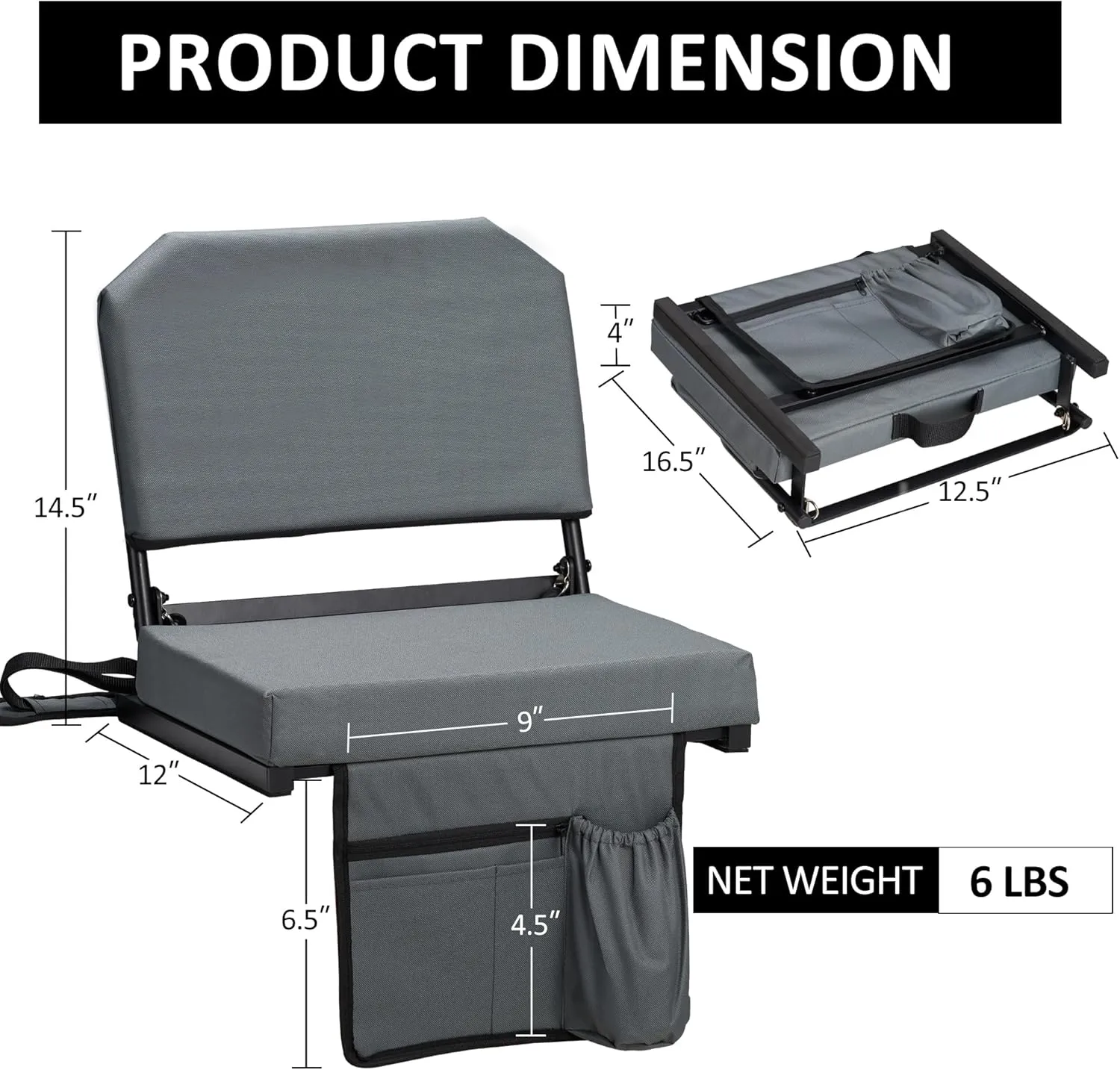Dragosum Stadium Seats with Back Support Swivel, Bleacher Chairs with Shoulder Strap & Cup Holder, Upholstered Portable Folding Bleacher Seats