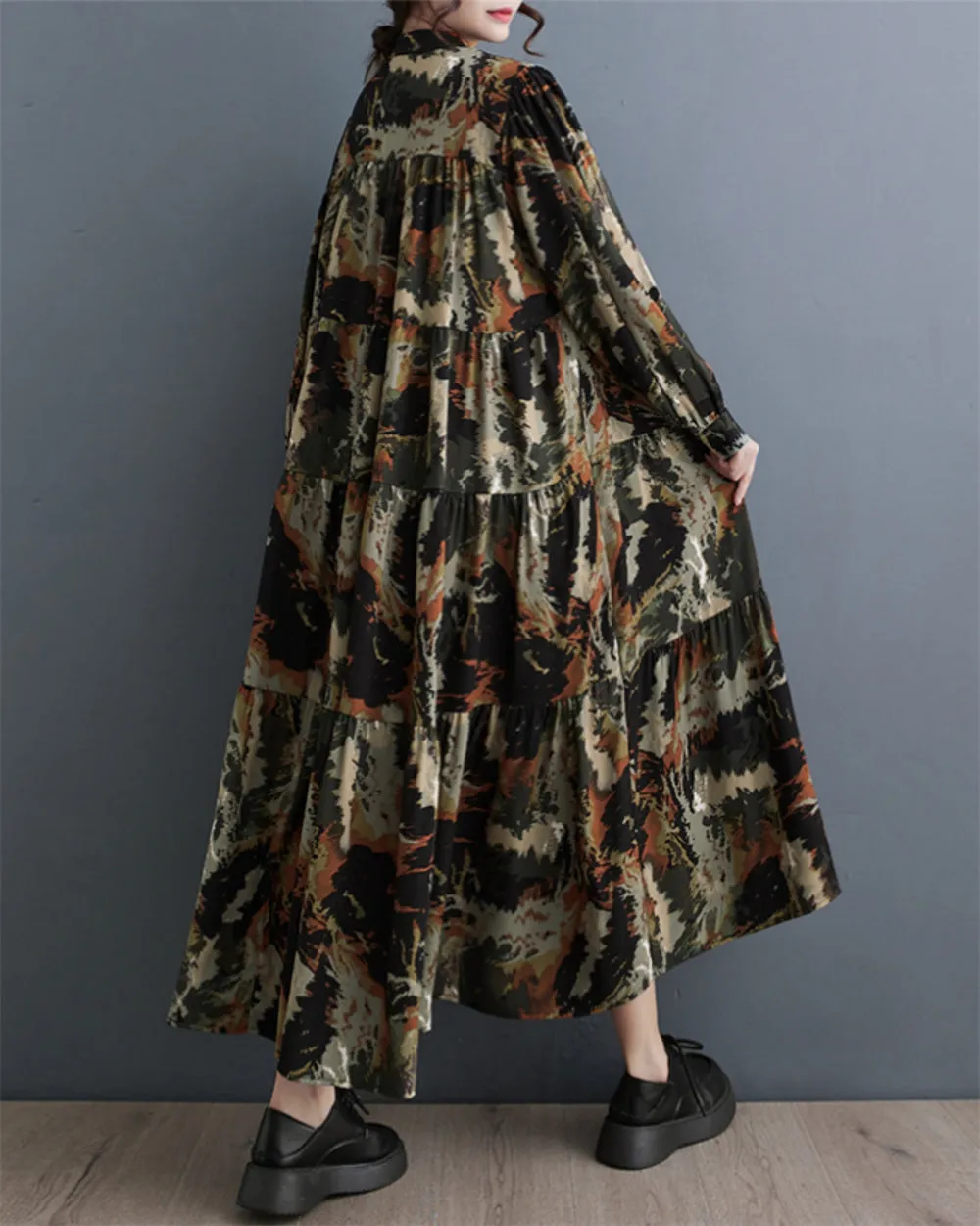 ellazhu Women's Funky Floral Long Sleeve Swing Dress GZ84