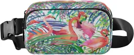 Fanny Packs for Women Men Summer Flamingo Palm Belt Bag Waist Pouch Packs Floral Birds Crossbody Bag Running Hiking Fanny Pack Gifts for Girls Boys
