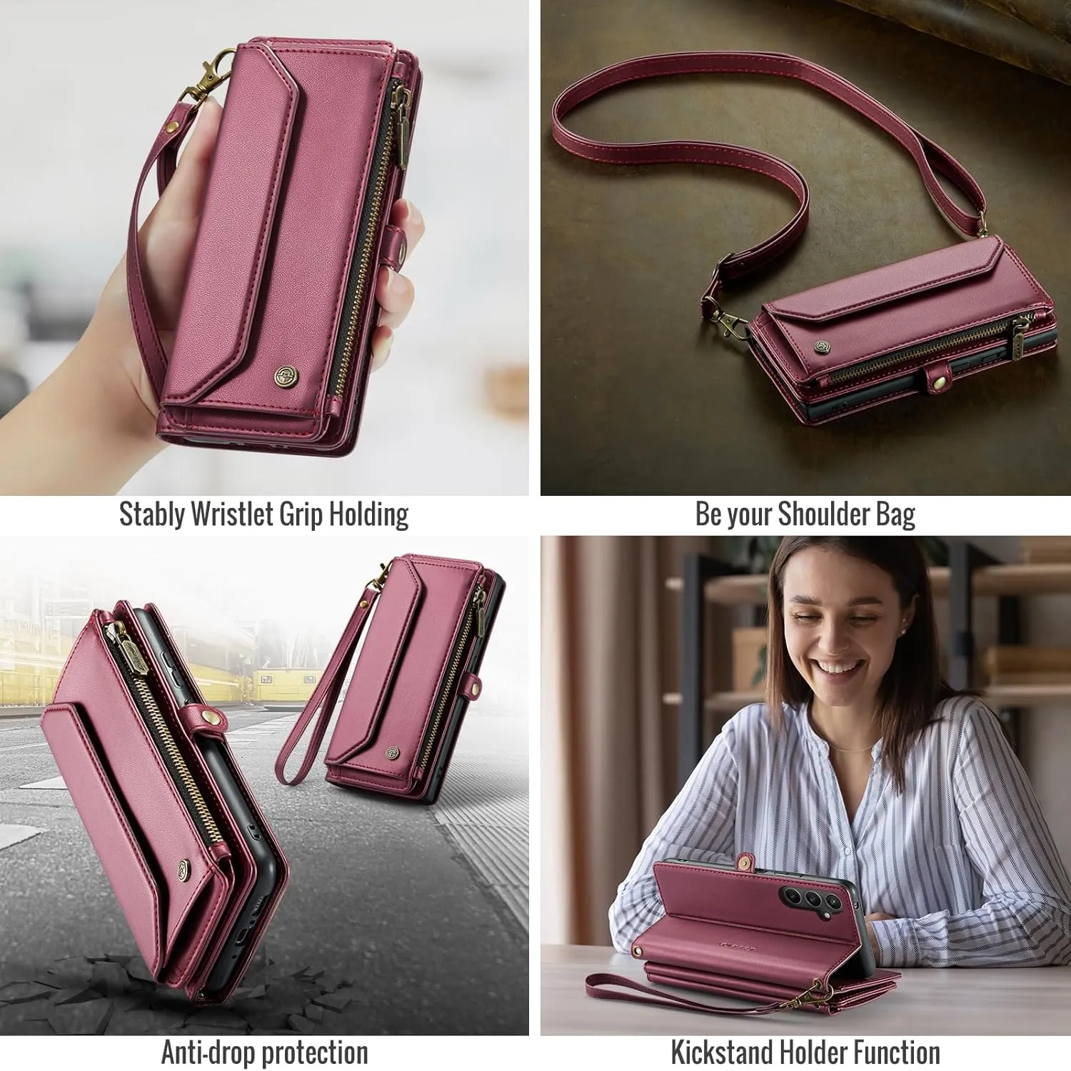 for Samsung Galaxy A54 Wallet Case with RFID Protection, Card Slots, Kickstand, Detachable Strap  Shockproof PU Leather Flip Crossbody Phone Cover Galaxy A54, Burgundy