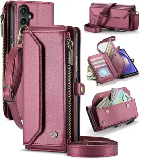 for Samsung Galaxy A54 Wallet Case with RFID Protection, Card Slots, Kickstand, Detachable Strap  Shockproof PU Leather Flip Crossbody Phone Cover Galaxy A54, Burgundy