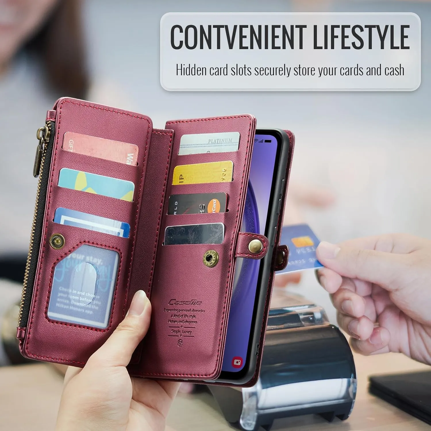for Samsung Galaxy A54 Wallet Case with RFID Protection, Card Slots, Kickstand, Detachable Strap  Shockproof PU Leather Flip Crossbody Phone Cover Galaxy A54, Burgundy
