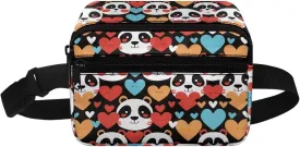 FOR U DESIGNS Small Fanny Pack for Girls Kids Hiking Fanny Pack with Adjustable Strap Panda & Love Heart Print Cute Belt Bag for Running School Travel Crossbody Bag
