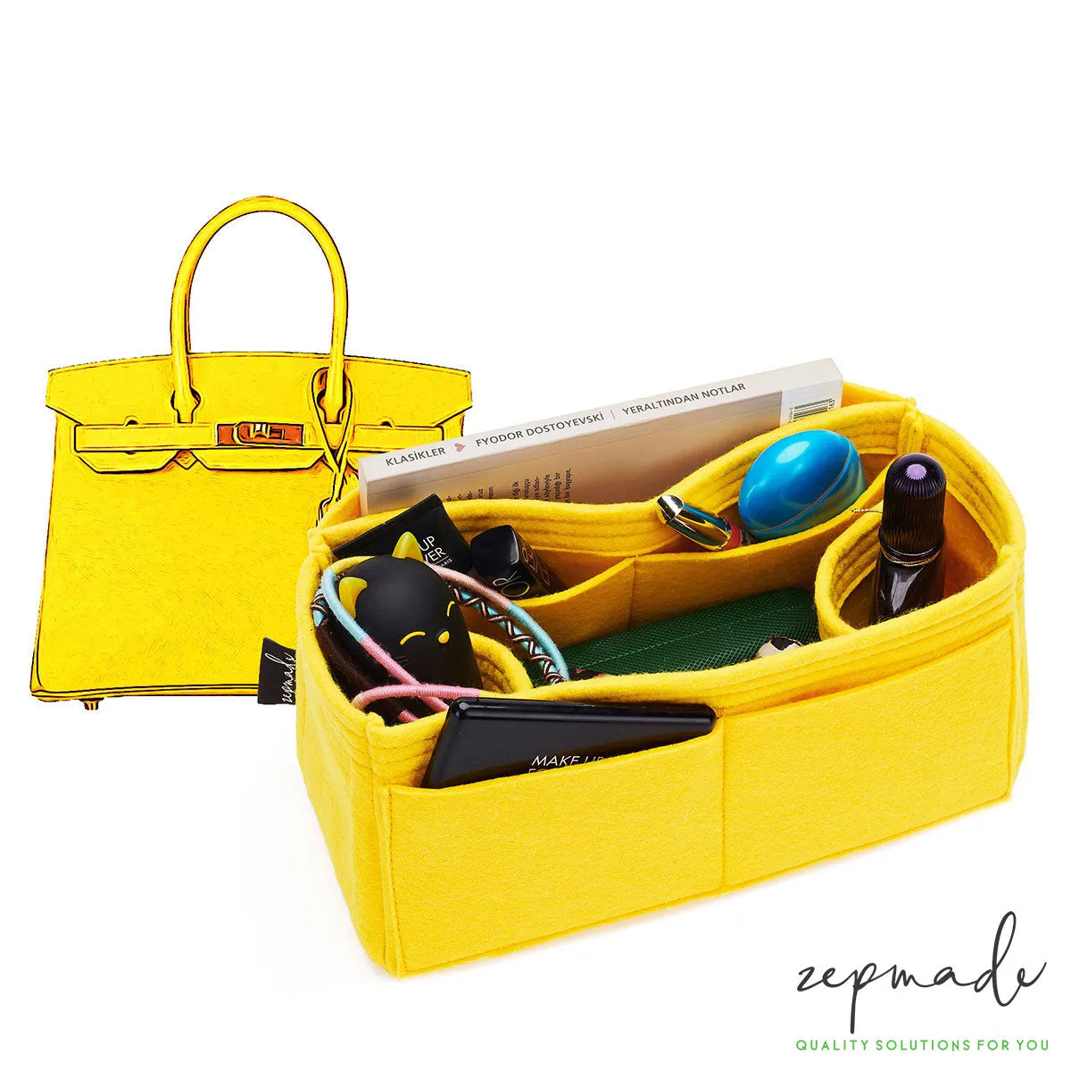 Hermes Birkin Bag Models Organizer Insert, Purse Organizer with Double Bottle Holders and Exterior Pockets
