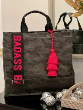 Holiday Bundle: Black Camo Luxe North South Bag   FREE Red Tassel   FREE Black/Red BADASS Strap