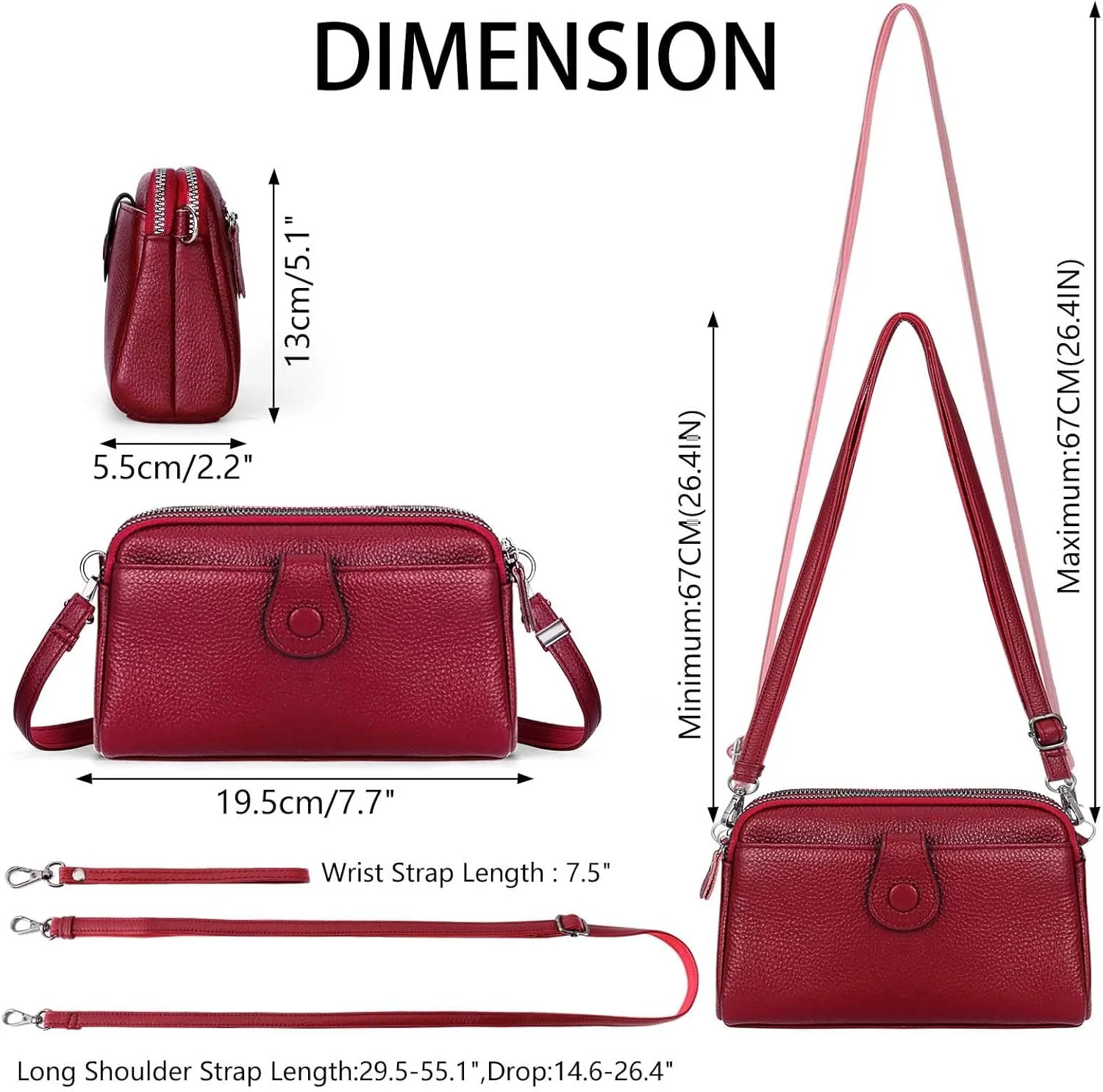HUA ANGEL Women Small Crossbody Bag Leather Cellphone Purse Clutch Wallet Bag with Wristlet Straps Mini Over Shoulder Handbag