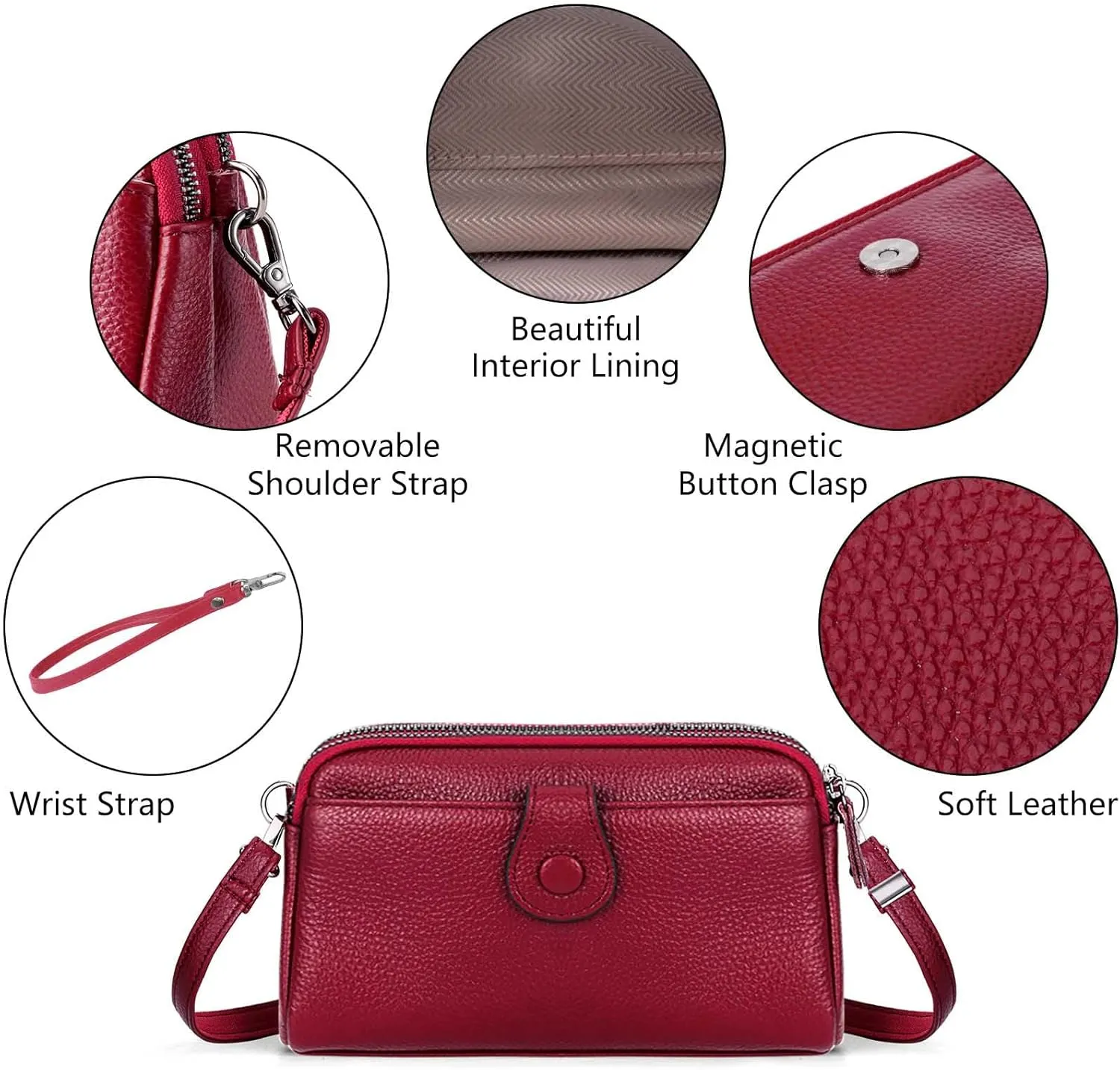 HUA ANGEL Women Small Crossbody Bag Leather Cellphone Purse Clutch Wallet Bag with Wristlet Straps Mini Over Shoulder Handbag