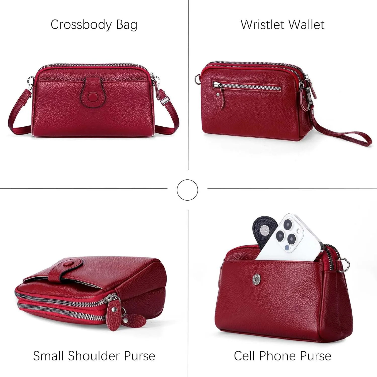 HUA ANGEL Women Small Crossbody Bag Leather Cellphone Purse Clutch Wallet Bag with Wristlet Straps Mini Over Shoulder Handbag