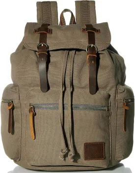 HuaChen Vintage Canvas Backpack, Large Capacity Travel Rucksack for Men Women,Hiking, Camping, School, and Outdoor Activities