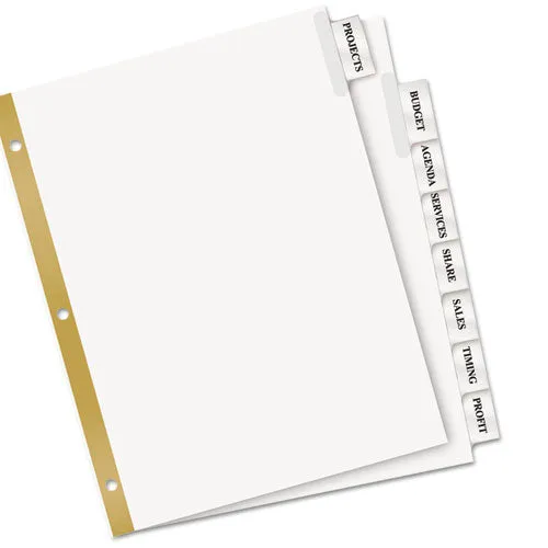 Insertable Big Tab Dividers, 8-tab, Double-sided Gold Edge Reinforcing, 11 X 8.5, White, Clear Tabs, 1 Set
