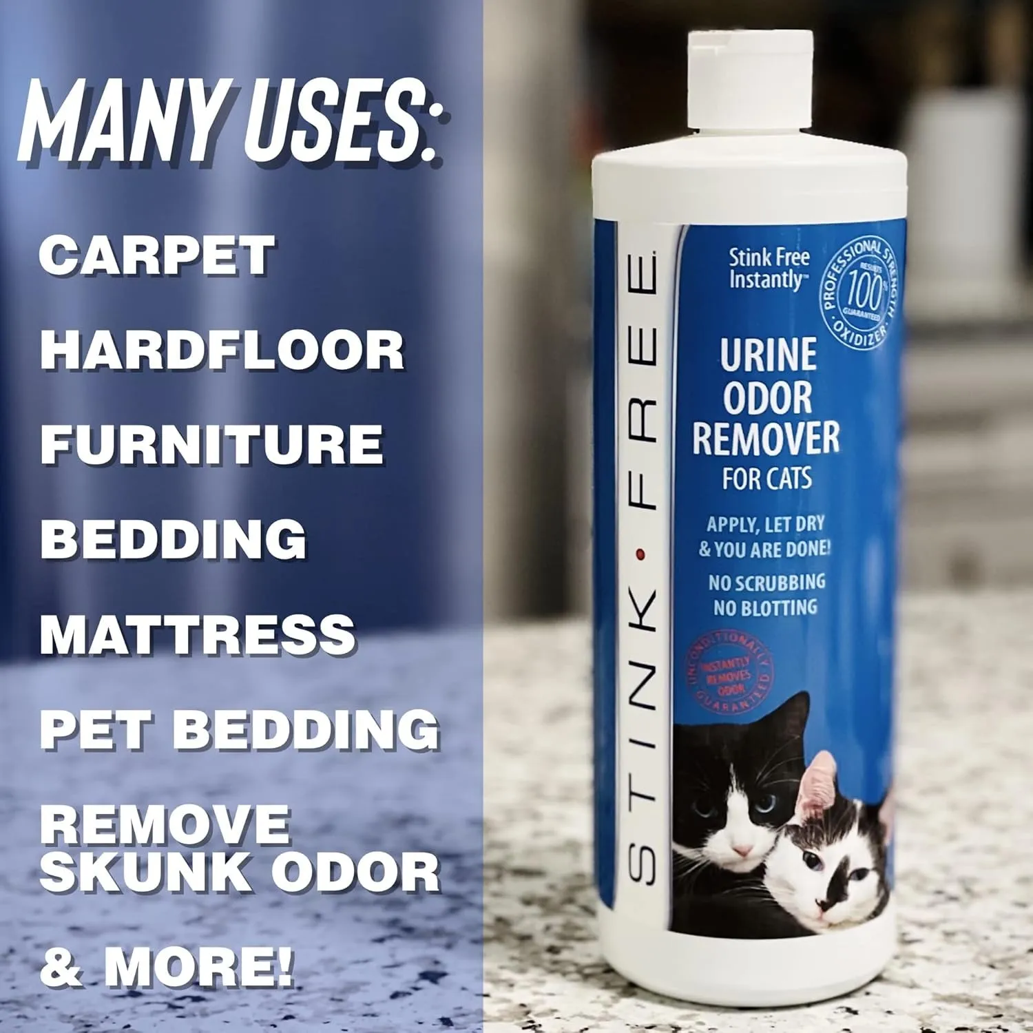 Instantly Urine Odor Remover & Eliminator for Cat Urine - Neutralizer of Cat Pee, Oxidized Based Urine Cleaner Solution for Carpets, Rugs, Mattress, Etc. 32 Oz Bottle (1 Quart)