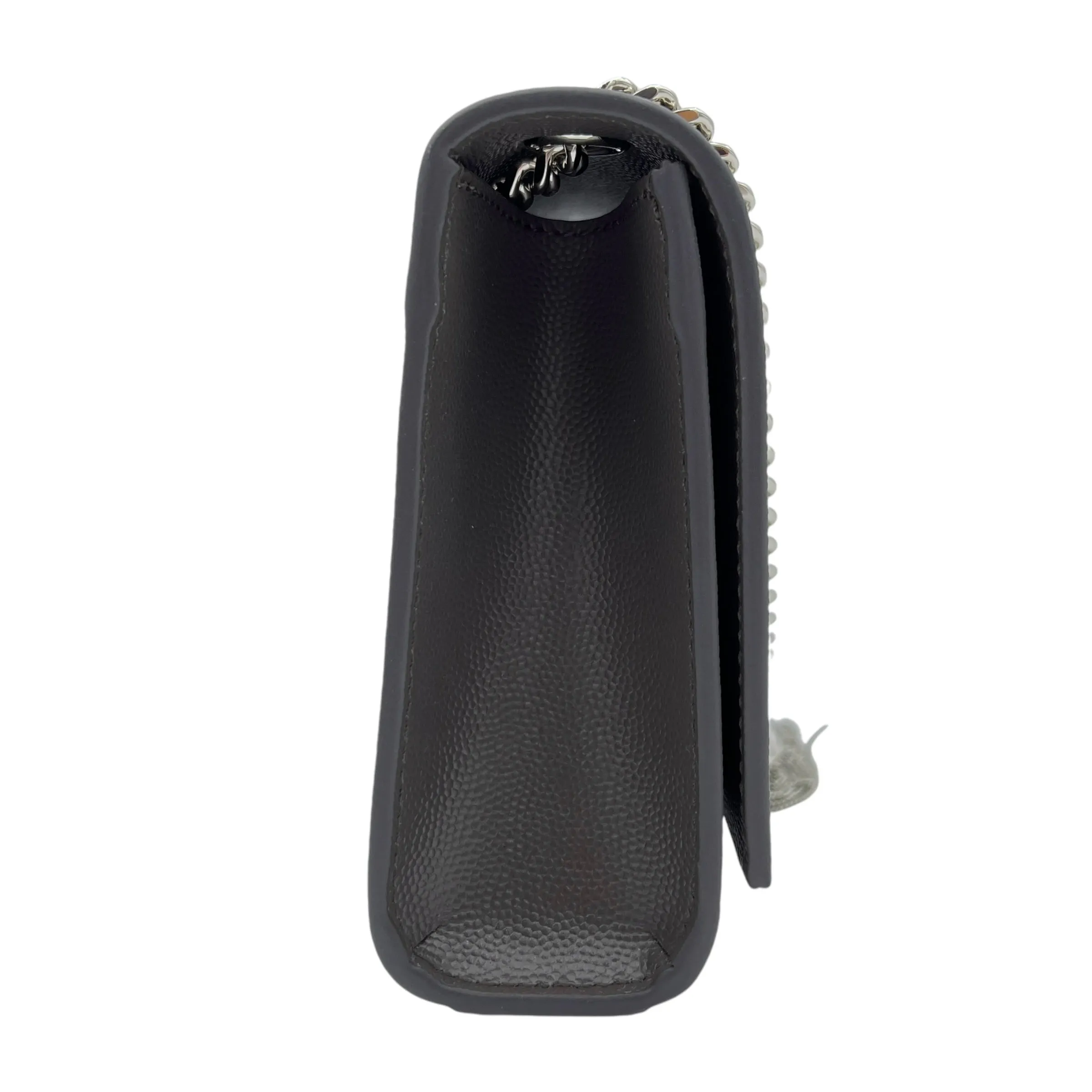 Kate Small Grey Crossbody Bag in Caviar Leather, Silver hardware
