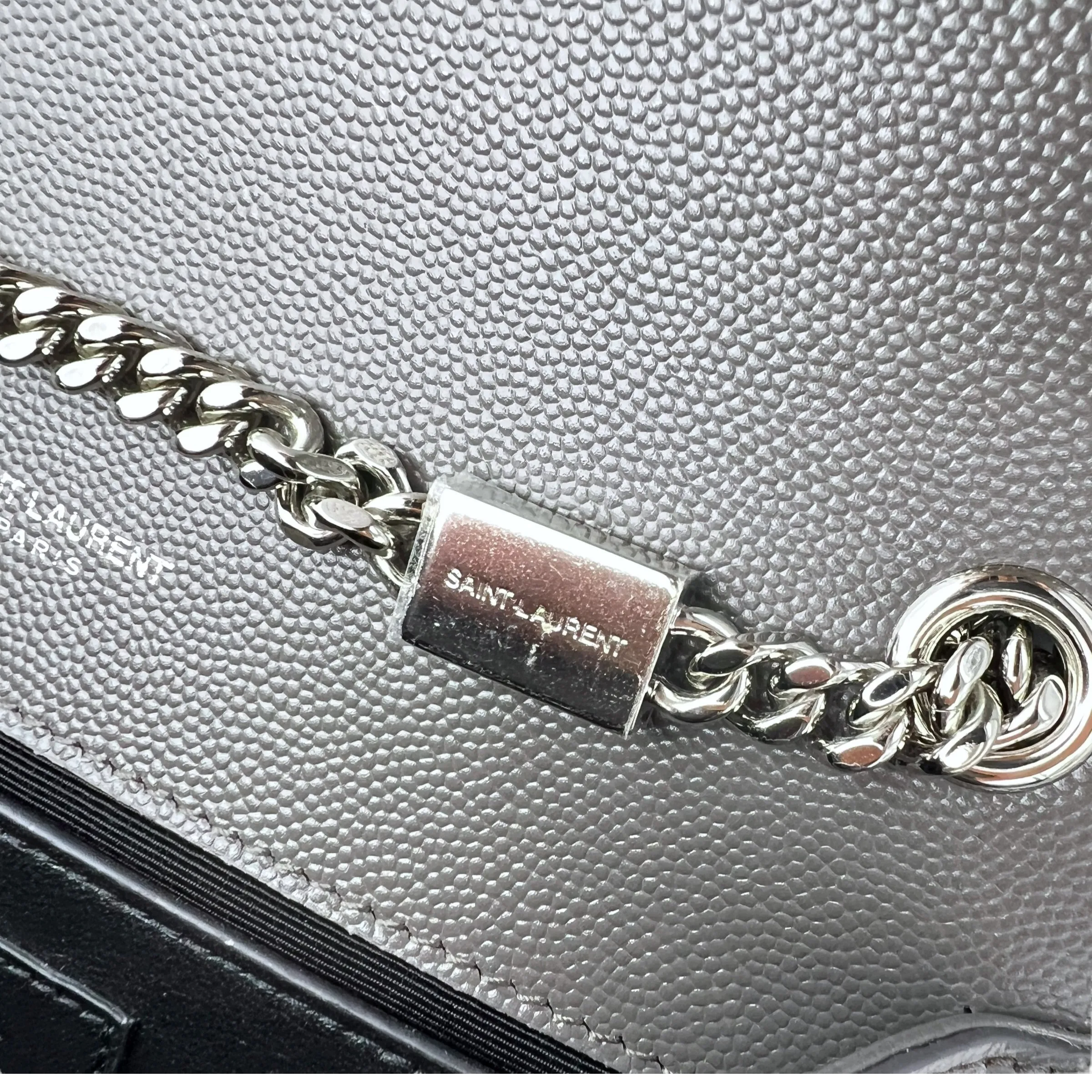 Kate Small Grey Crossbody Bag in Caviar Leather, Silver hardware