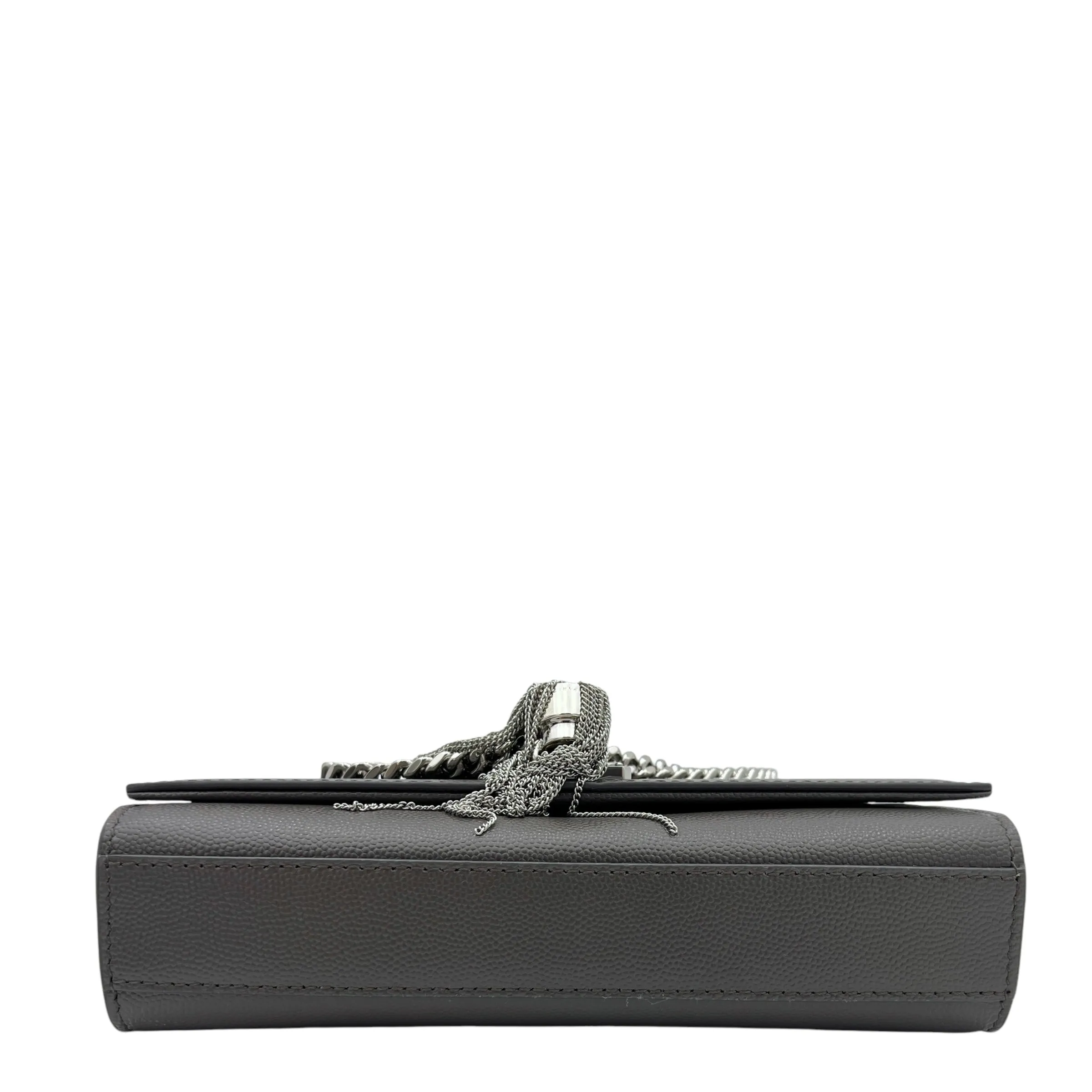 Kate Small Grey Crossbody Bag in Caviar Leather, Silver hardware