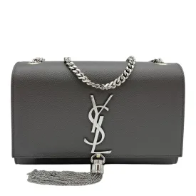 Kate Small Grey Crossbody Bag in Caviar Leather, Silver hardware