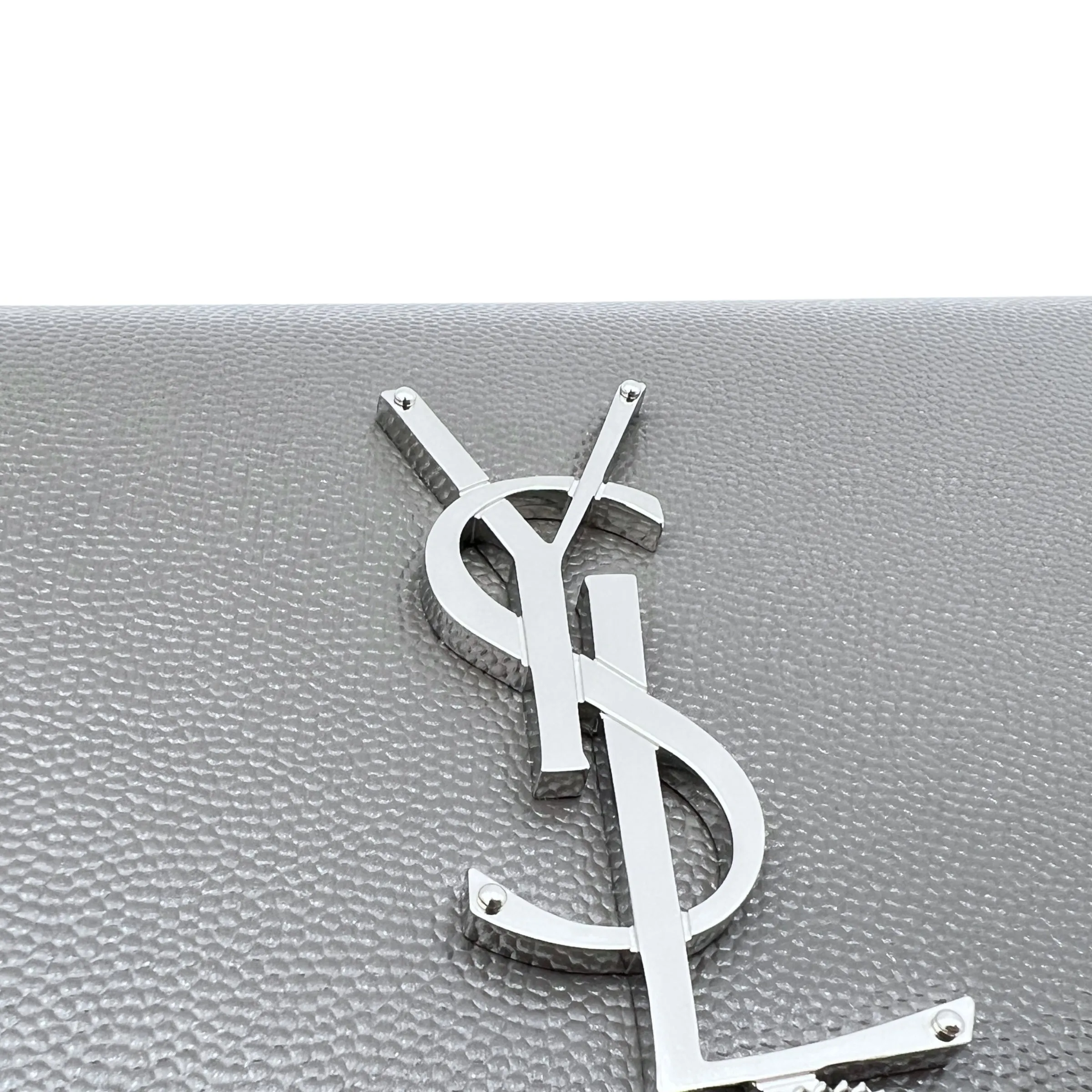 Kate Small Grey Crossbody Bag in Caviar Leather, Silver hardware