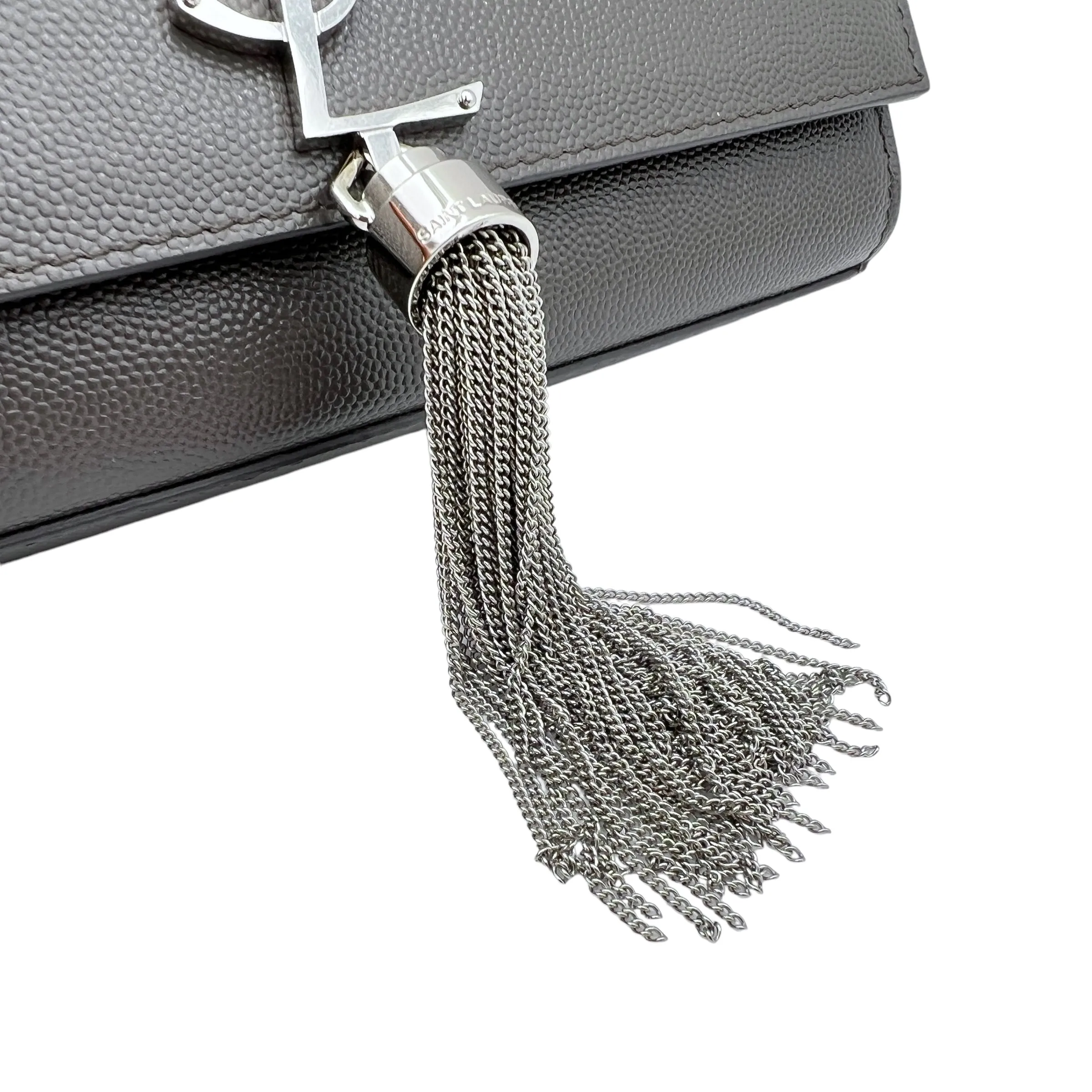 Kate Small Grey Crossbody Bag in Caviar Leather, Silver hardware