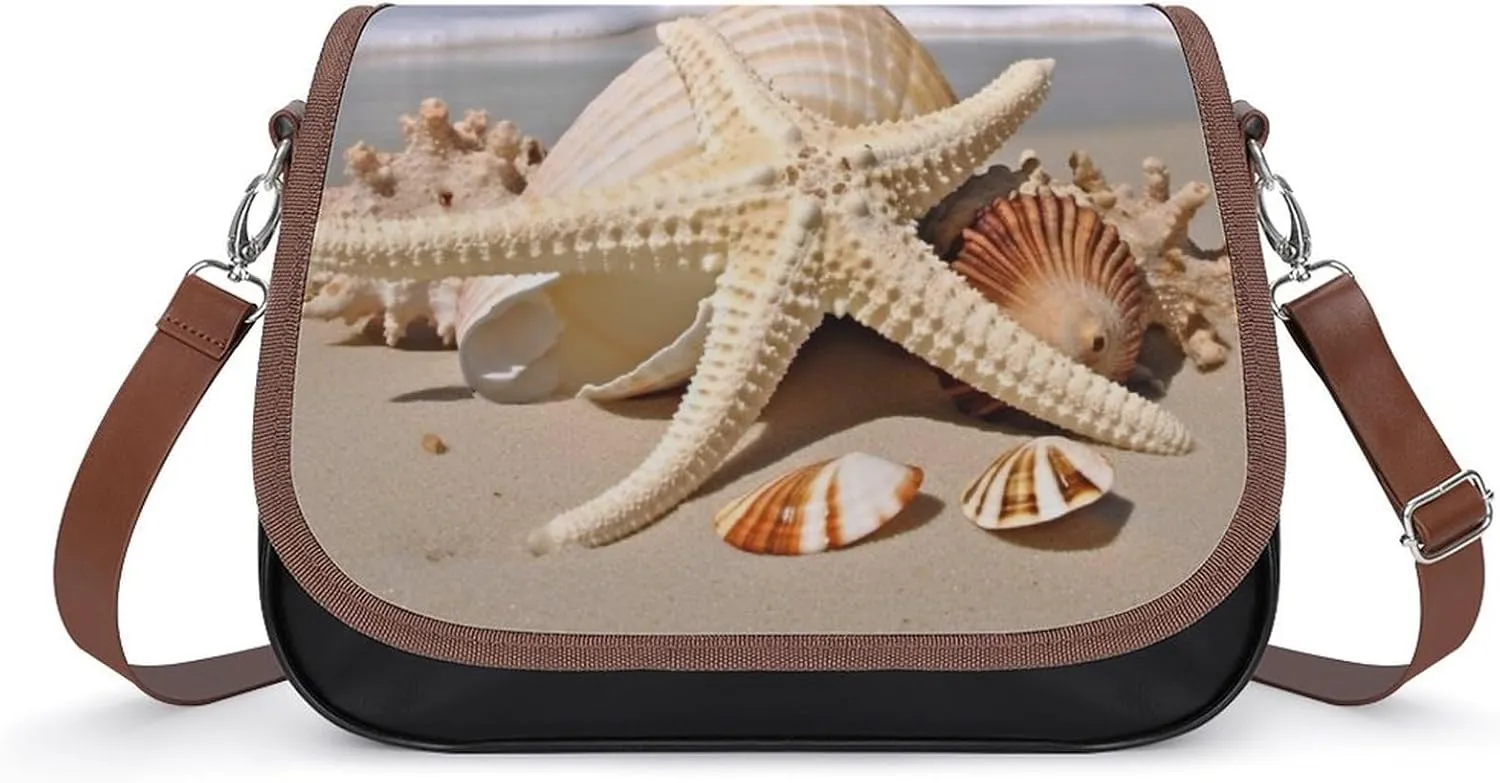 Large Seashell Starfish Shoulder Bags PU Leather Shoulder Handbag Large Capacity Crossbody Bag for Women