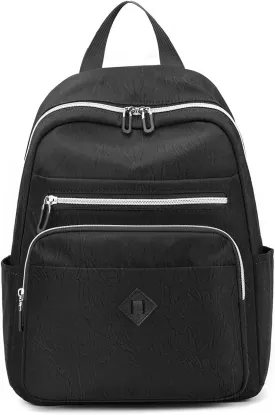 Lightweight Nylon Women purse Backpack Multi-Pocket, Leisure Mini Daypack for Girls Shopping, Commuting, and Daily Use (Black)
