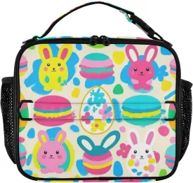 Lunch Bag for Women Men Insulated Lunch Box Cute Lunch Tote Bag Cooler Bag with Adjustable Shoulder Strap Mens Lunchbox for Work Travel Picnic Rabbit Easter Egg Macaron Colorful