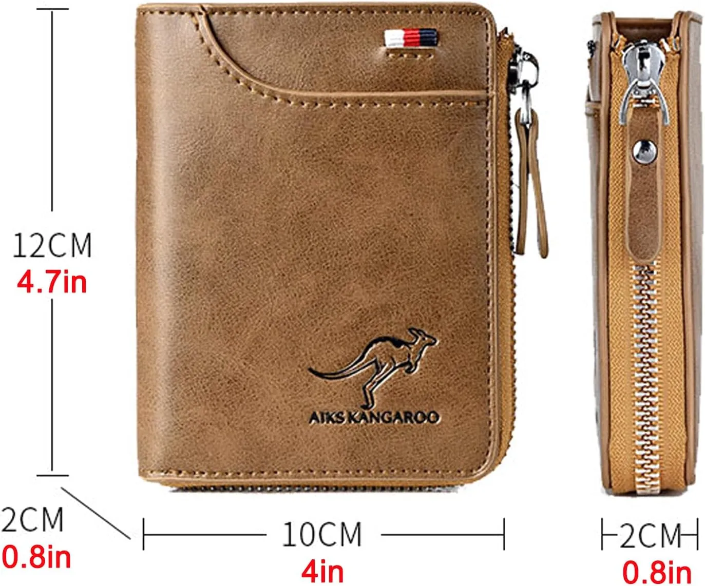 Men Wallet Zipper Purse - Aiks Kangaroo Wallets, RFID Blocking Leather Wallet Credit Card ID Holder Zipper Purse Waterproof (Fiber Gold)