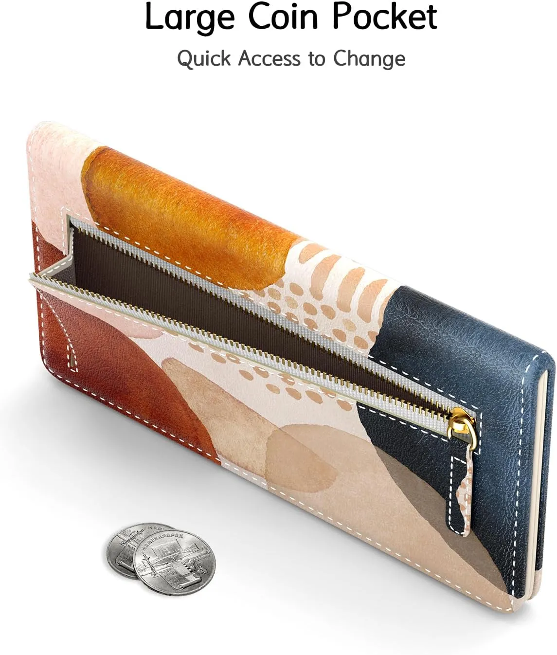 Nipichsha Womens Wallet, RFID Slim Wallets for Women, Thin Ladies Credit Card Holder Purse, Cute Leather Bifold Clutch Billfold with 11 Card Slots & ID Window, Simple Abstract Art
