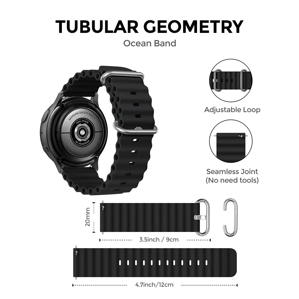 Ocean Silicone Band | Samsung Galaxy Watch 5 40mm 44mm/Galaxy Pro 5 45mm/Galaxy Watch 4 40mm 44mm | Black
