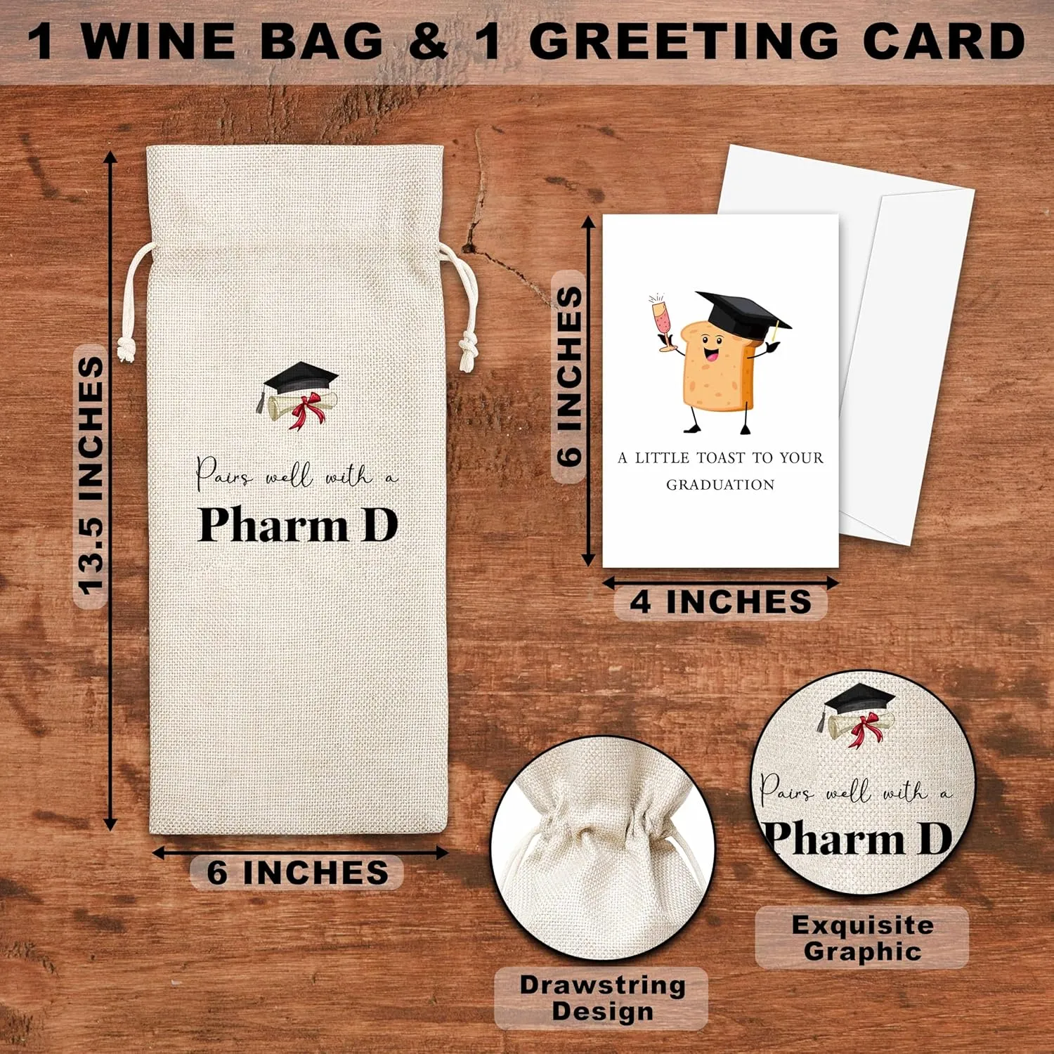 OICPYD Pharmd Graduation Gifts, Graduation Wine Bag, Graduating Gifts For Phd, Pharmacist, Pharmd, Her, Him, Friends, Nurse, Doctor, Teacher, 1 Pc Wine Bag With Greeting Card (G06)