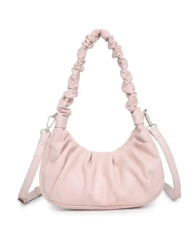 Oliveta Ruched Rose Leather Handbag