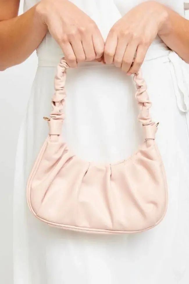 Oliveta Ruched Rose Leather Handbag