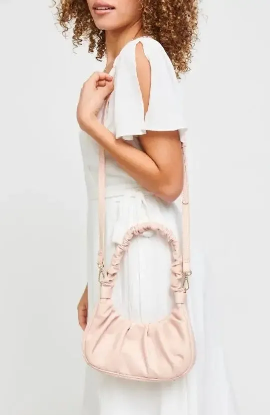 Oliveta Ruched Rose Leather Handbag