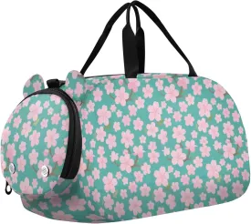 Peach Green Japanese Zephyre Cherry Blossoms Kids Duffel Bag with Shoes Compartment Large Capacity Travel Duffel with Adjustable Strap for Travel, Sports, Duffel, Weekender bolsa de