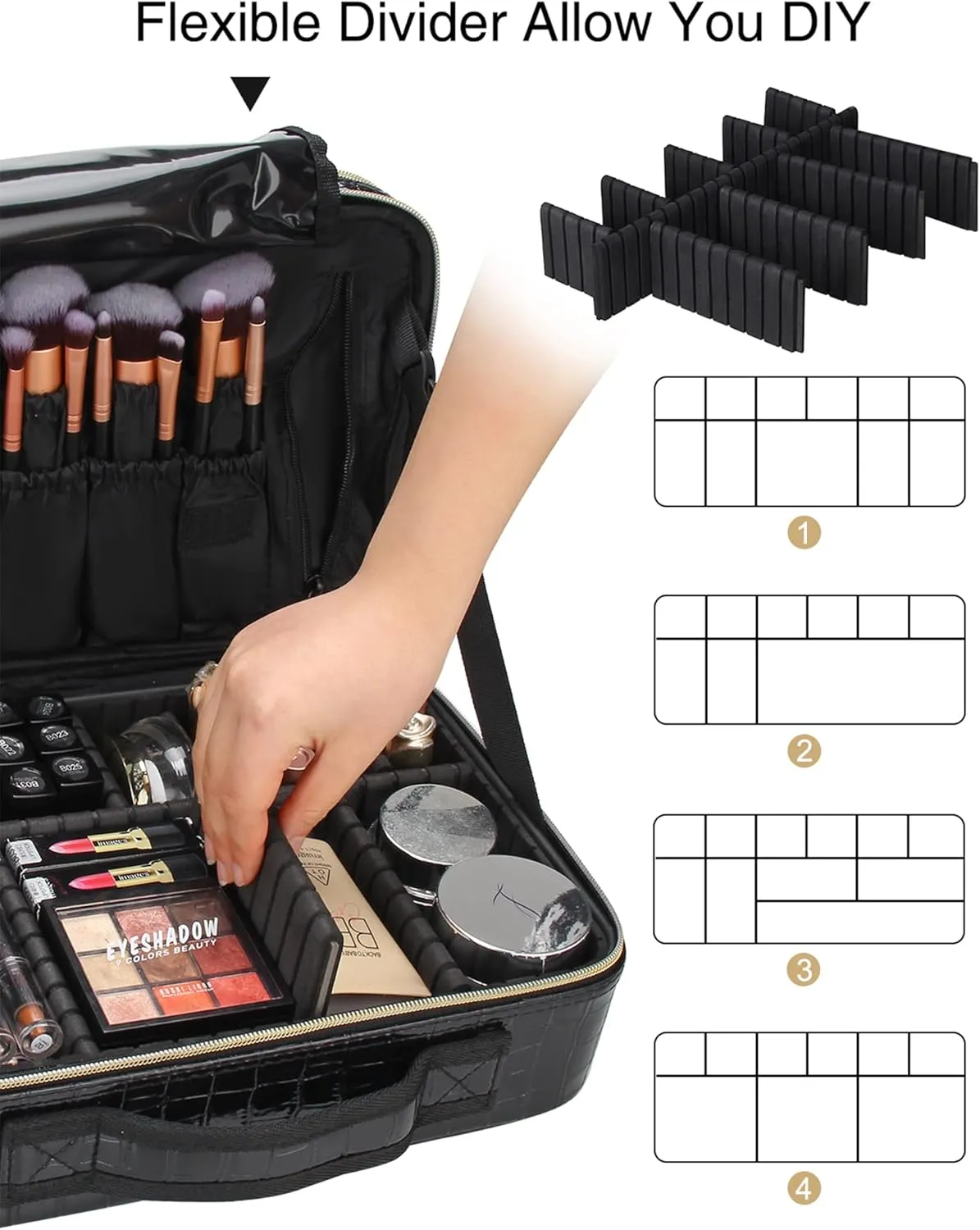 Relavel Travel Makeup Train Case Makeup Cosmetic Case Organizer Portable Artist Storage Bag with Adjustable Dividers for Cosmetics Makeup Brushes Toiletry Jewelry Digital Accessories