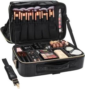 Relavel Travel Makeup Train Case Makeup Cosmetic Case Organizer Portable Artist Storage Bag with Adjustable Dividers for Cosmetics Makeup Brushes Toiletry Jewelry Digital Accessories