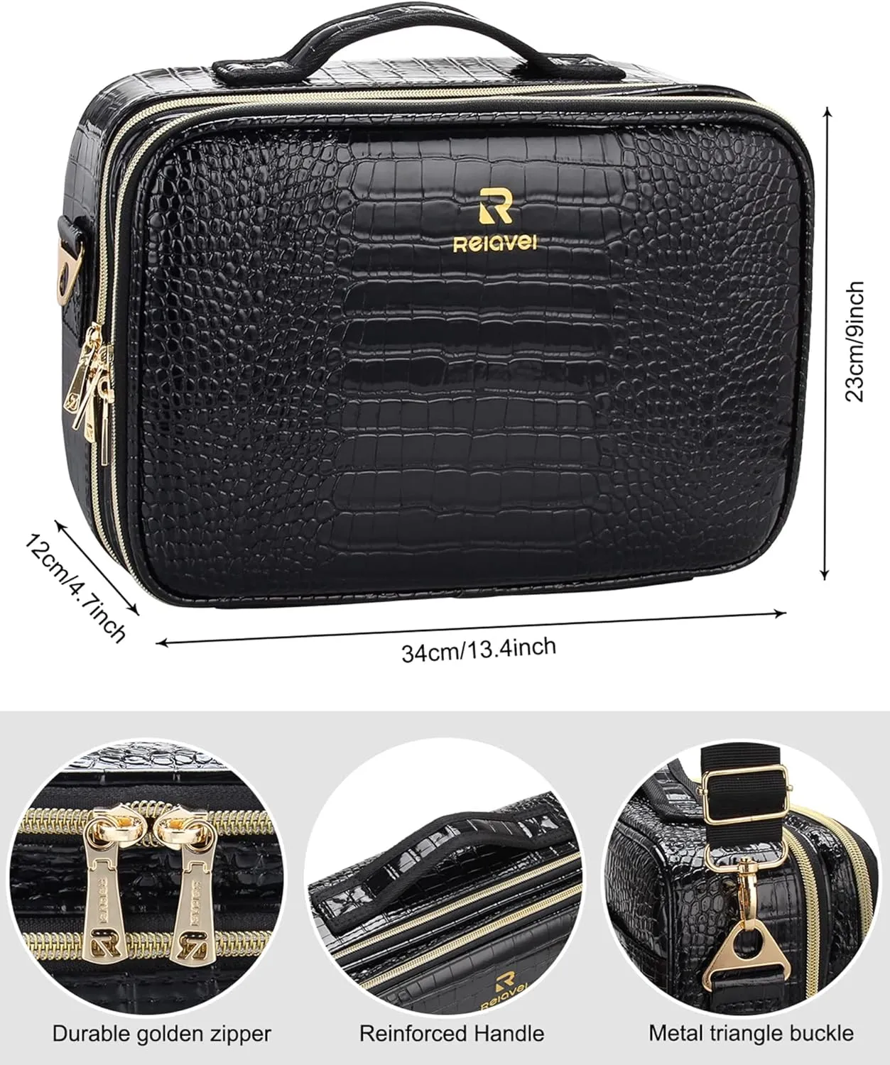 Relavel Travel Makeup Train Case Makeup Cosmetic Case Organizer Portable Artist Storage Bag with Adjustable Dividers for Cosmetics Makeup Brushes Toiletry Jewelry Digital Accessories