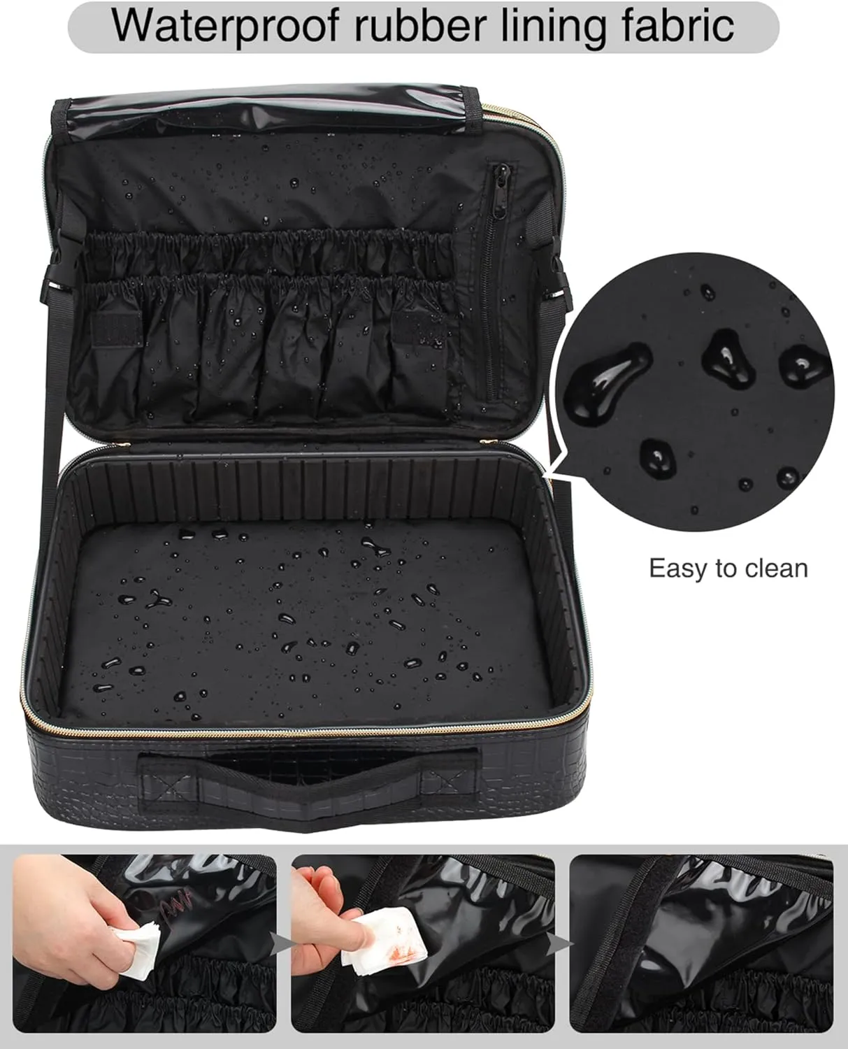 Relavel Travel Makeup Train Case Makeup Cosmetic Case Organizer Portable Artist Storage Bag with Adjustable Dividers for Cosmetics Makeup Brushes Toiletry Jewelry Digital Accessories