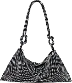 Rhinestone Purse Silver Hobo Purse Sparkly Black Evening Bag for Women Prom Party Wedding