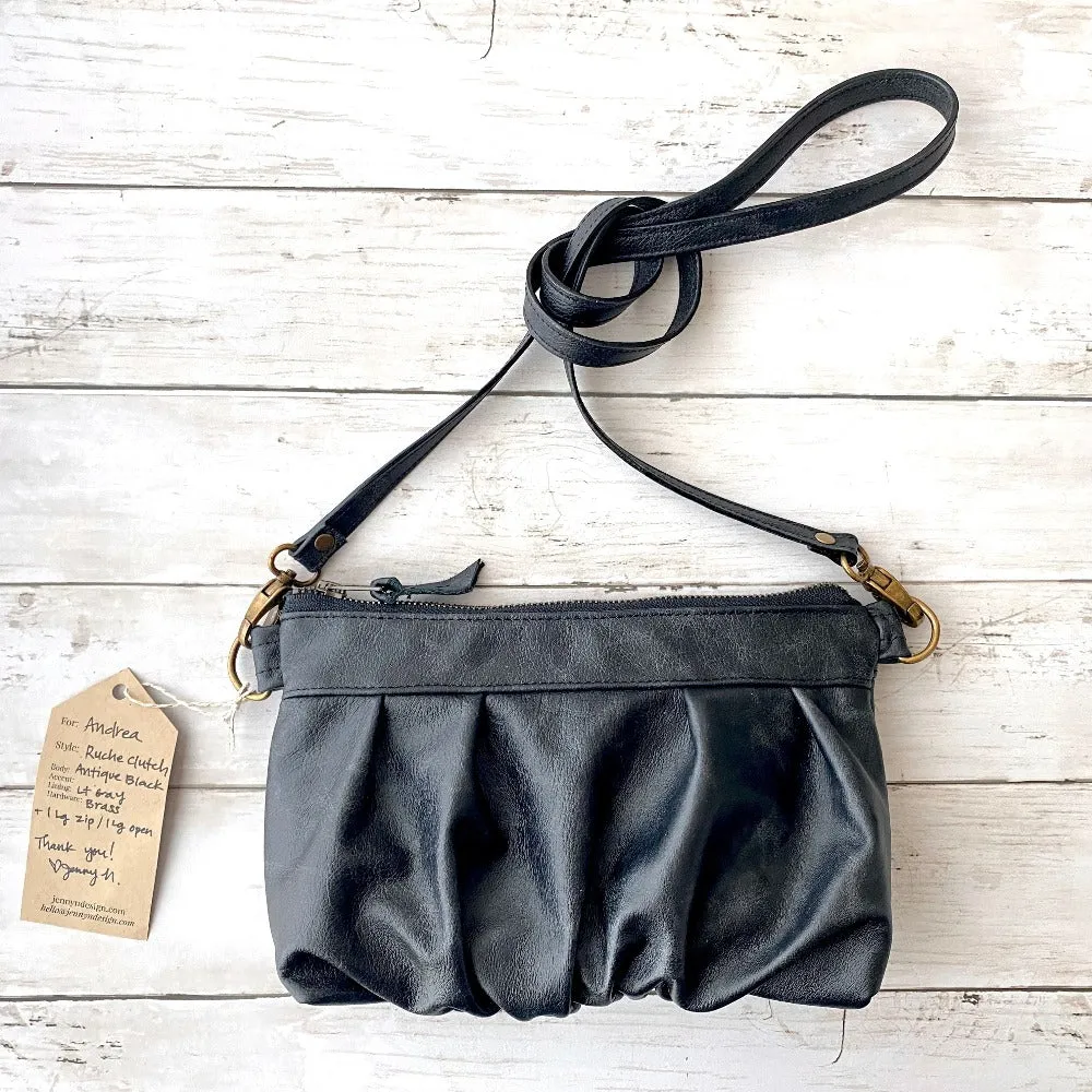 Ruche Clutch in Antique Black
