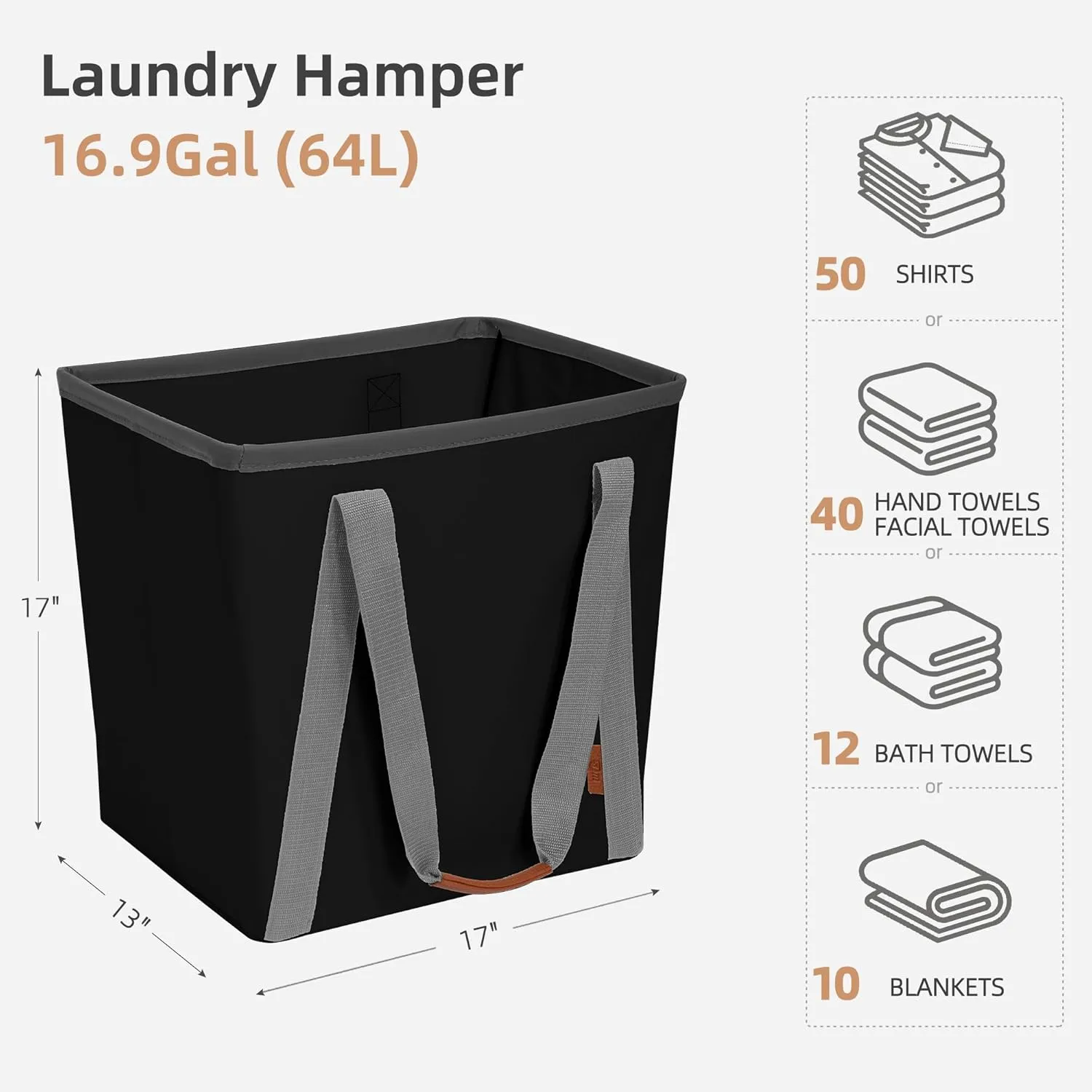 STORAGE MANIAC Collapsible Laundry Caddy, 128L (34 Gal) Large Collapsible Laundry Basket with Sturdy Metal Wire Frame, Long Carry Handles - Space-Saving, Foldable Laundry hamper, 2 Pack Black